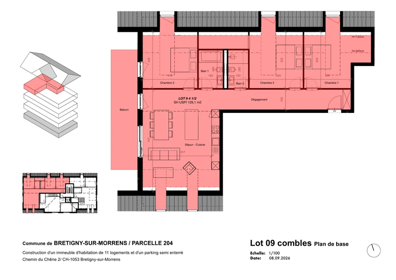 Plan coté du lot 09, 2ᵉ étage, 4,5 pièces