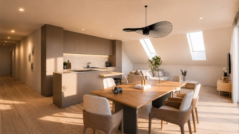 Duplex sous combles, cuisine et salle à manger